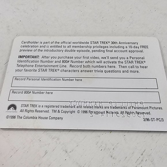 Star Trek Official Participant 30th Anniversary Membership Card 1996 - Picture 4 of 5
